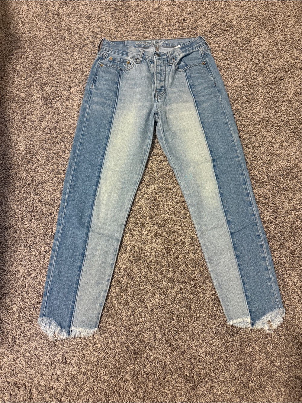 American Eagle Outfitters Two-Tone Light and Medium Blue Straight Leg Jeans